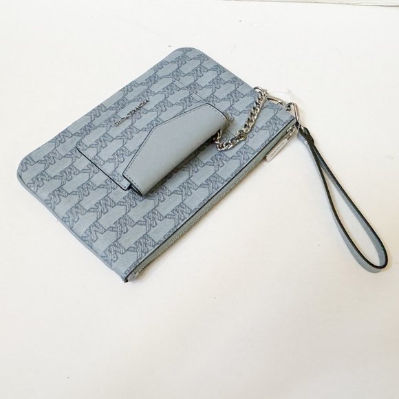 Michael Kors Jet Set Item Large 2 in 1 Card Case Wristlet Clutch MK Pale Blue - Picture 4 of 11